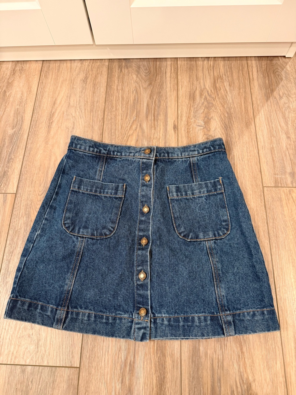 Rylee + Cru Medium Blue Button-Front Denim Skirt